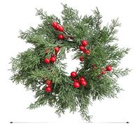 Couronne de chandelier en plastique robuste avec feuilles de pin artificielles et baies, convient pour accrocher une porte d'entrée ou une décoration murale, décoration de Noël résistante aux