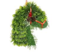 Couronne de cheval de Noël en PVC 30 x 40 cm avec détails en ruban. Décoration créative à suspendre en forme de tête de cheval pour portes