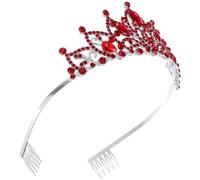 Couronne de Cheveux Baroque Vintage en Alliage de Zinc avec Cristaux Rouges | Peignes Inclus, Style Élégant, pour Filles et Femmes, Adapté aux Événements Sociaux Séances Photo