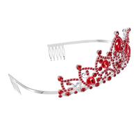 Couronne de Cheveux Baroque Vintage en Alliage de Zinc, Cristaux | Pince à Cheveux Incluse, Finition Rouge, pour Femmes et Filles, Souvenir Élégant, Séance Photo et Concours
