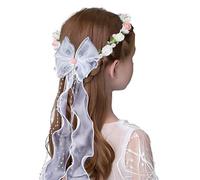 Couronne de Cheveux Fleur Bandeau Serre Tête de Mariée Nœud avec Ruban Perles Blanc Rose Headband Floral Artificiel Décoration Coiffure de Première Communion Fête Mariage pour Femmes Filles