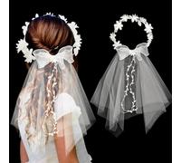 Couronne de Cheveux Fleur Bandeau Serre Tête de Mariée Nœud,Bandeau Fleur Cheveux Mariage,Couronne de Fleurs Mariée,Décoration Coiffure de Première Communion Fête Mariage pour Femmes Filles