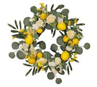 Couronne de Citron Couronne de Printemps Artificielle avec des Fleurs de Pivoine Blanche Jaune et des Feuilles Vertes couronnes de Printemps d'été pour la Porte de Porte de Porte d'entrée décor de