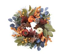 Couronne de citrouille d'automne pour la maison saisonnière, idéale pour Halloween et Thanksgiving, décoration d'automne (bleu, 50 cm)