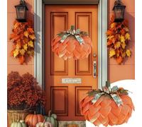 Couronne de citrouille de ferme pour porte d'entrée, couronne d'automne avec nœuds et baies, en toile de jute pour l'automne, Halloween, Thanksgiving, mur (orange, 45 cm)