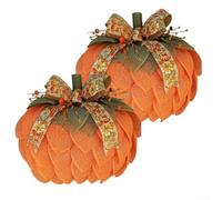 Couronne de citrouille de ferme pour porte d'entrée, décoration d'automne de 40,6 cm avec nœuds et baies, décoration murale faite à la main pour Halloween, Thanksgiving (2)