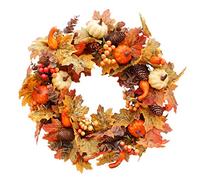 Couronne de Citrouille de Feuille d'érable d'automne Couronne de Porte d'automne Couronne de Noël Artificielle avec des Baies de Citrouille cône de pin érable