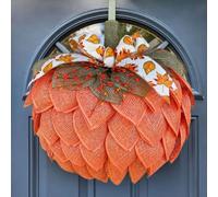 Couronne De Citrouilles De Ferme pour Porte D'entrée Guirlande De Citrouilles d'automne en Toile De Jute Couronne d'automne avec Nœud Et Baies Petite Guirlande Artificielle Mignonne d'halloween