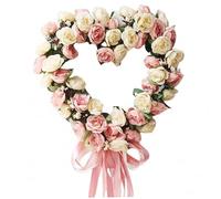 Couronne de cœur, Couronne de Porte d'entrée 14 Pouces pour la Saint-Valentin avec Feuillage et Ruban, couronnes Florales artificielles pour décoration Maison Romantique