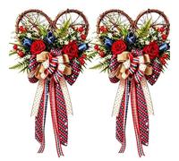 Couronne de cœur Patriotique de 24 Pouces for Porte d'entrée, décoration de Porte du Jour de l'indépendance, Couronne intérieure extérieure for la Maison, décoration du 4 Juillet(2pcs)