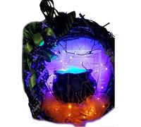 Couronne de décoration d'Halloween avec squelette chauve-souris sorcière fleur artificielle pré-éclairée lumières violettes ruban de porte d'entrée couronnes de sorcière d'Halloween pour porte