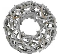 Couronne de décoration en osier gris cérusé Ø40cm - Décoration naturelle en bois, couronne murale, décoration de table
