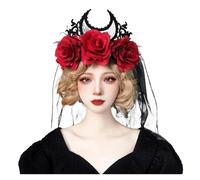 Couronne De Diadème Gothique, Bandeau Noir Et Rouge Avec Roses, Coiffure De Roi D'Halloween, Coiffure De Sorcière, Coiffure De Cosplay, Coiffure De Fête Masquée pour Diverses Occasions(Red)