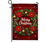 Couronne de drapeau de jardin, poinsettia festif de Noël, sucre d'orge, rouge double face, en toile de jute décorative pour extérieur, pelouse, porche, terrasse, entrée, 30,5 x 45,7 cm