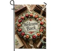 Couronne de drapeau de jardin, rustique traditionnel, pommes, fleurs rouge automne, double face, drapeaux décoratifs d'extérieur pour extérieur, terrasse, pelouse, porche, entrée, camping, 30,5 x 45,7