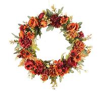 Couronne de feuilles d'automne Décoration de porte avant artificielle avec feuille d'érable et baies