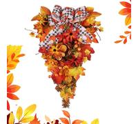 Couronne de feuilles d'automne : style rustique d'érable et de baies avec détail décoratif artisanal, feuillage en couches complètes pour une atmosphère chaude de saison | Accent idéal pour un porche