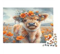 Couronne de Fleur de Vache Mignonne 1000 Pièces Papier Écologique Puzzle Premium pour Adultes Décompression du Jeu Éducatif Décoration Murale Et Cadeaux Le 38x26cm/1000pcs
