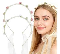 Couronne de Fleurs,2 pièces Bandeau Cheveux Fille, Rose Beige Rose,Fleurs Cheveux Femme, Bijoux Cheveux Mariage Headband Floral, pour Maquillage Fête Festival Mariage Voyage