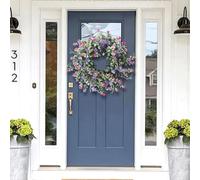 Couronne de fleurs artificielles de printemps avec fleurs sauvages violettes pour la maison et le jardin, matériau plastique, légère et prête à accrocher