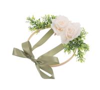 Couronne de Fleurs Artificielles Décorative Rose, Blanc, Tissu