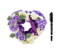 Couronne de fleurs artificielles en forme de cœur, guirlande de fleurs soyeuses, arrangements floraux funéraires avec ruban stylo pour décoration de cercueil, tombe (violet)