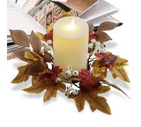 Couronne de fleurs artificielles - Feuilles d'érable Berry Fall Bougie - Couleurs vives - Couronne d'automne pour manteau, poignée de porte, table à manger