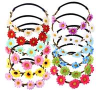 Couronne de fleurs Bandeau,Bandeau à Cheveux en Ruban élastique Bandeau Garland Fleur Bandeau Multicolore Dame Bohême Floral Serre-tête Cheveux de Mariage pour Fille Femme Mariage Fête