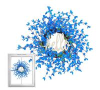 Couronne de fleurs bleues printanières - Guirlande de porte rustique artificielle, aspect naturel fabriqué à la main, décoration saisonnière longue durée, design léger à suspendre | Mur, fenêtre, entr