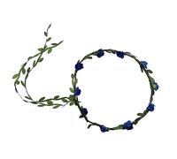 Couronne de fleurs bohème réglable pour femme - Pour festival, fête, mariage, plage - 17 cm - Bleu roi