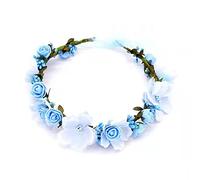 Couronne de Fleurs, Couronne Fleur Cheveux Mariage Nuptiale Fleur Couronne avec Ruban pour Chapeau Ornement Party Festival Beach Travle Mariage Accessoires（Bleu）