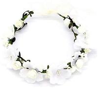 Couronne de Fleurs, Couronne Fleur Cheveux Mariage Nuptiale Fleur Couronne avec Ruban pour Chapeau Ornement Party Festival Beach Travle Mariage Accessoires(Blanc)