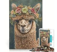 Couronne de Fleurs d'alpaga Puzzle de 1000 pièces pour Adolescents Jeu de mémoire Amusant Découpe Nette Composants Robustes Jeu Portable et idéal pour Les Voyages (38x52cm)