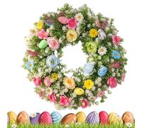 Couronne de fleurs de Pâques - Ornement de vacances artificielles, guirlande de porte de 55 cm, chapelet de fleurs avec motif, décoration de vacances, couronne de Pâques pour extérieur, intérieur, mur