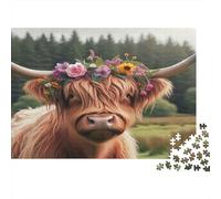 Couronne de Fleurs de Vache de Highland 1000 Pièce Carton Extra Épais Puzzle Classique Collecteurs Impossible Difficile Défi du Jeu Éducatif 52x38cm/1000pcs