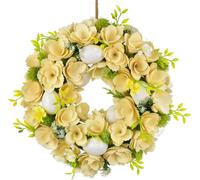 Couronne de fleurs en bois avec œufs jaune clair Ø30 cm