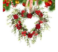 Couronne de fleurs en forme de cœur, couronne de cœur avec fleurs - Couronne de roses rouges - Couronne de fleurs artificielles