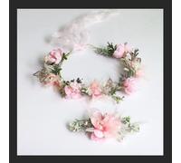 Couronne de Fleurs, Flower Headband Butterfly Mariage Nuptiale Fleur Couronne/Bracelet Fleurs Ensemble avec Ruban pour Mariage Festival Partie Voyage Photo Props(Papillon)