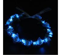 Couronne de Fleurs LED Bandeau Cheveux Femme Couronne de Fleurs LED Lumineux Chouchou Bandeaus Garland Bandeau de Fleur, pour Filles, Mariage, Noël, Pâques, Fêtes, Festival (Bleu)