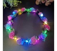 Couronne de Fleurs LED Bandeau Cheveux Femme Couronne de Fleurs LED Lumineux Chouchou Bandeaus Garland Bandeau de Fleur, pour Filles, Mariage, Noël, Pâques, Fêtes, Festival (Couleur)