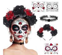 Couronne de fleurs mexicaine pour Halloween, le jour des morts, décoration du visage, couronne de fleurs mexicaine, bijou de tête pour femme, accessoire de costume et de maquillage