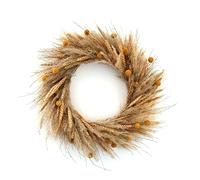 Couronne de fleurs naturelles séchées rustiques de 45,7 cm, couronne de Noël à suspendre au mur, herbe de la pampa naturelle, blé, boules de bouton Billy pour décoration de fenêtre et de porte