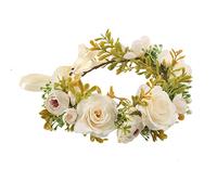 Couronne de fleurs pour femme - Bandeau de fleurs bohème réglable - Couronne de cheveux pour mariage, festival, fête - Couronne florale (pivoine beige)
