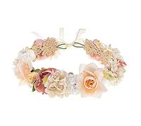 Couronne de fleurs pour femme, mariage, fête, bandeau pour femme, fille, rose, tête de fleur à porter, avec ruban, accessoires photo de maternité (doré)