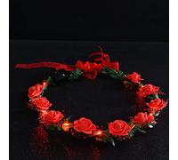 Couronne de fleurs pour filles - Couronne décorative en mousse - Rose lumineuse - Pour femme (rouge)