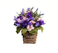 Couronne de fleurs sauvages artificielles 40 x 35 cm Violet Floral Décoration de jardin pour porte d'entrée, portail de cour ou mur intérieur