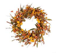 Couronne de fleurs sauvages d'automne à suspendre à la porte - Décoration de Thanksgiving - 50 cm - Orange - Mousse de polyester légère et saisonnière