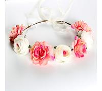 Couronne de fleurs, style bohème, couronne de fleurs, bandeau, fleur de simulation de communion, accessoire de cheveux pour photographie de voyage, festival, mariage et fête, 55 cm, rouge