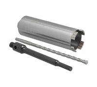 Couronne de forage diamantée hexagonale longue (200 mm) avec foret de centrage. Longueur utile 180 mm. Ø 62 mm. Couronne de forage pour béton et carotteuse