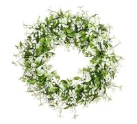 Couronne de gypsophile artificielle à suspendre à une porte, 45 cm de diamètre, guirlande florale en plastique avec feuilles blanches pour décoration de maison et de mariage